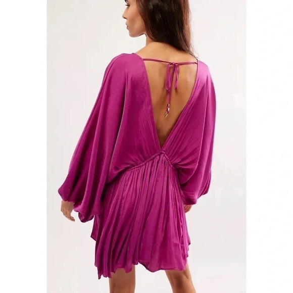 New Free People Arzel Long Sleeve Mini Dress in Magenta Haze Hot Pink XS - Picture 3 of 13